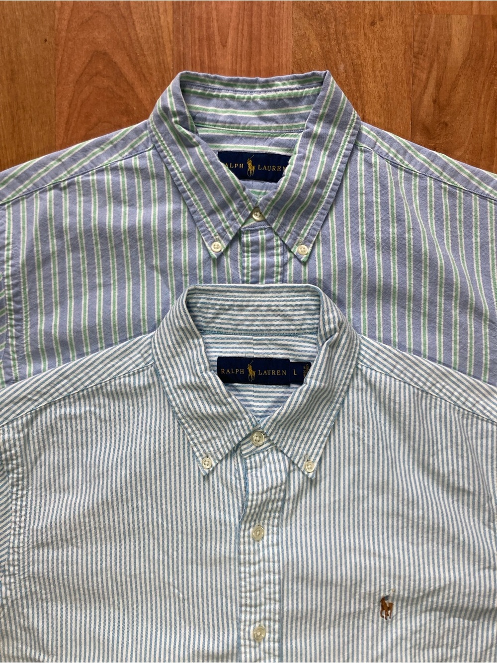 Lot Of 2 Ralph Lauren Long Sleeve Striped Mens L Flesh Pony Cotton Button Shirts